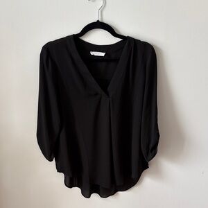 Lush Elegant Black V-Neck Blouse